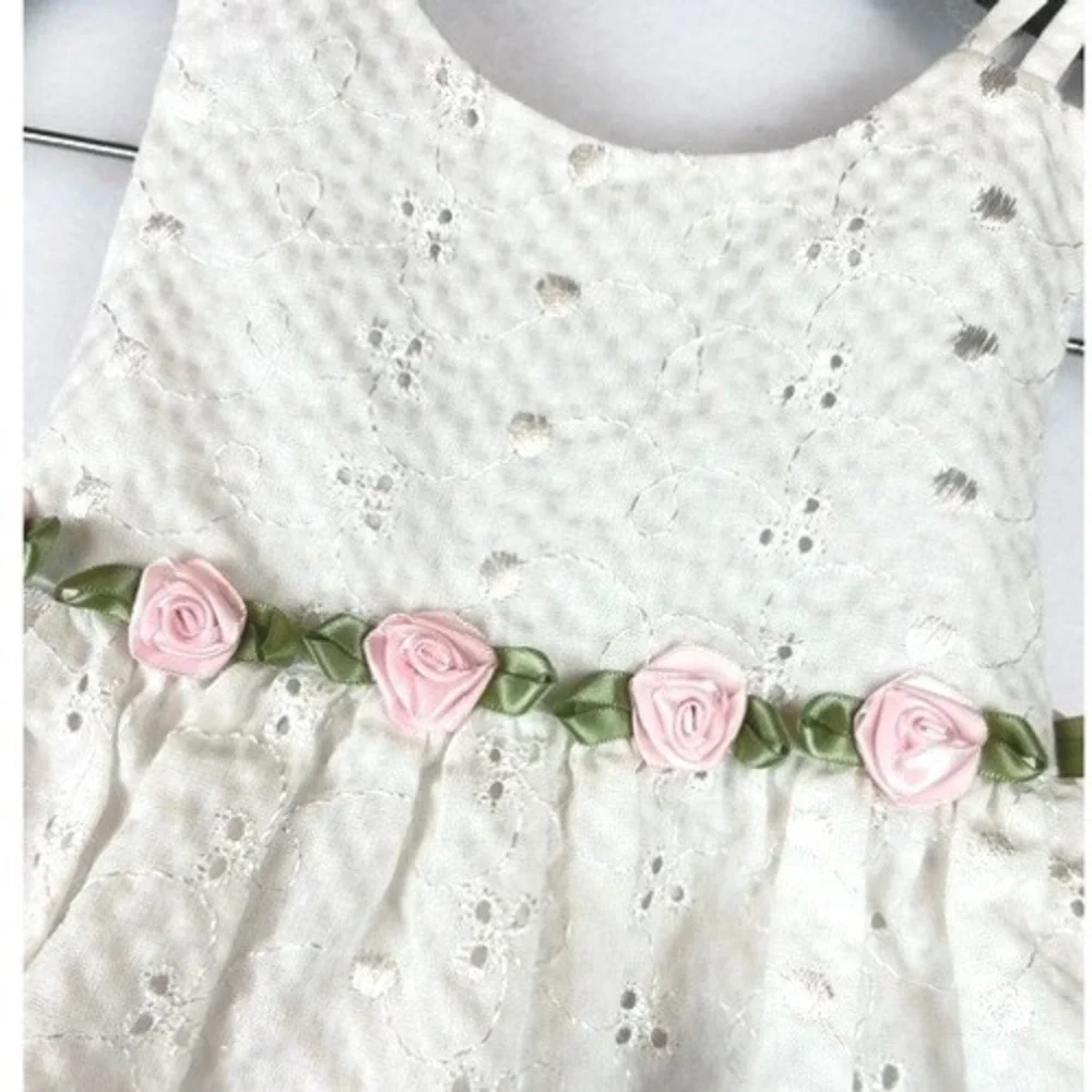 Vintage Bonnie Baby Dress White Eyelet Rosette Infant 24M